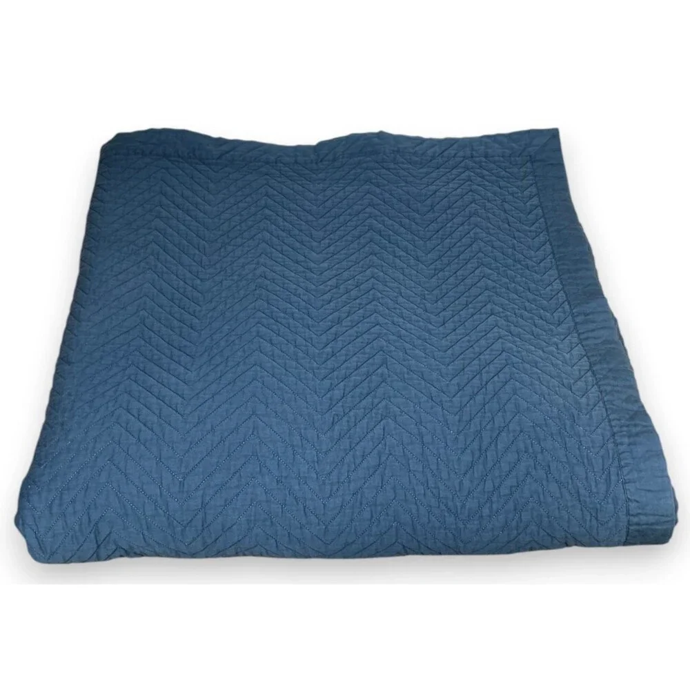 Frette King Quilt Coverlet Blue Cotton Chevron Light 106x102 Read